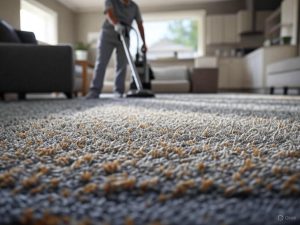 Vacuuming a clean beige carpet in a modern Adelaide home